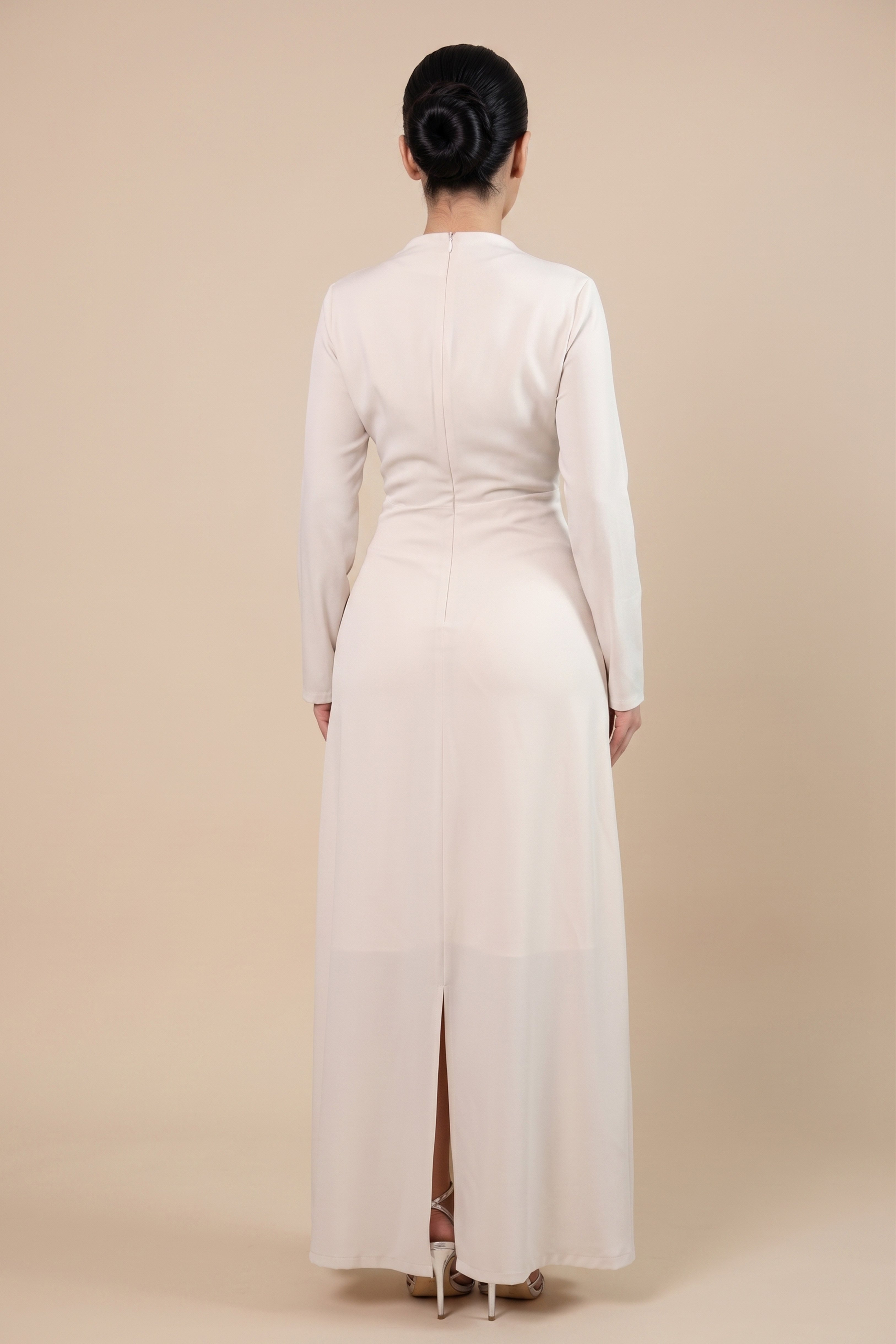 beige pleated maxi dress Nude Sleeveless Mock Neck Dress with a Pleated Maxi Skirt XS-S / 2-4 / Nude main image 1