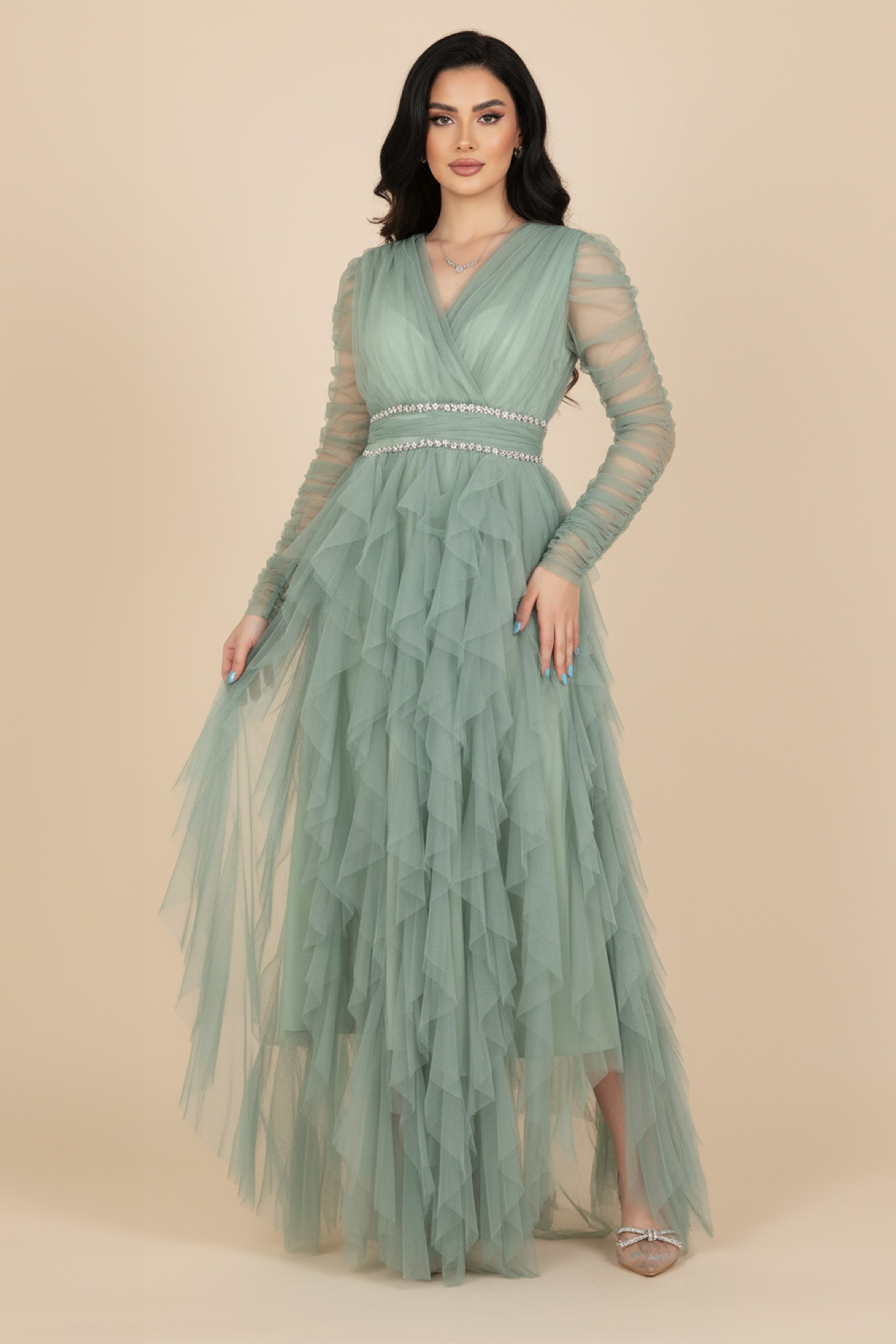 فستان فستقي سهرة