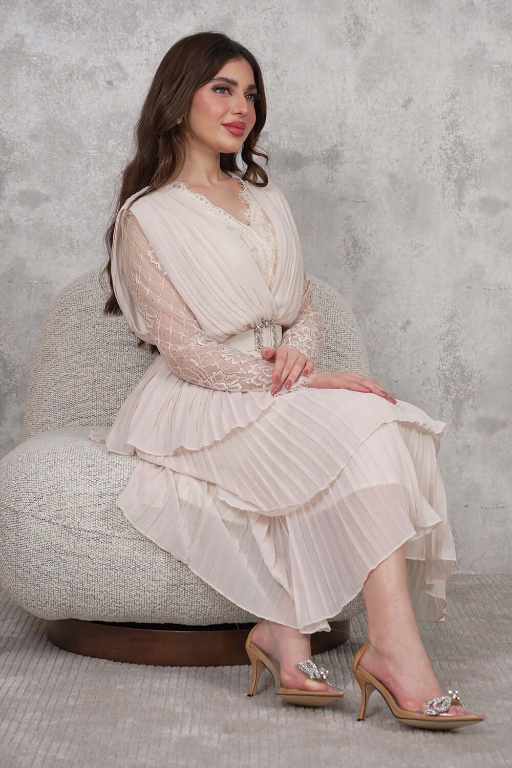 Tiered pleated midi dress