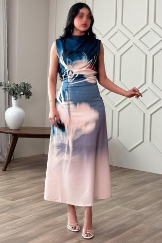 Floral print draped dress المقاس:(M - 38)