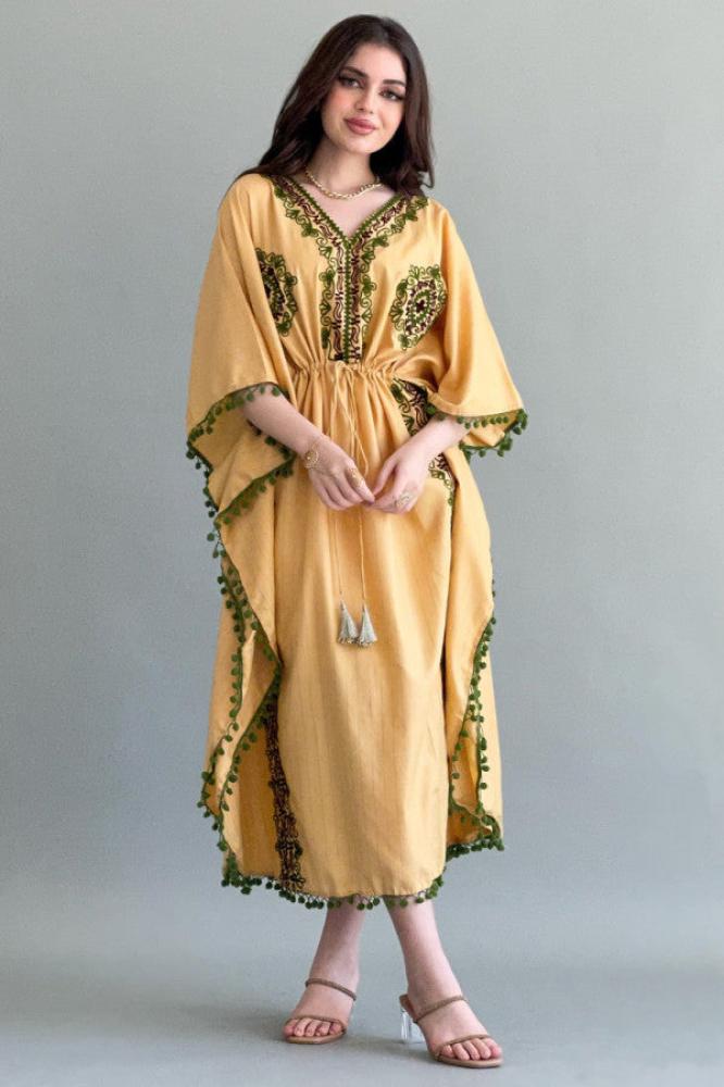 Yellow embroidered butterfly jalabiya المقاس:(M)