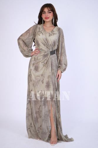 Long draped dress with side slit المقاس:(XL - 42)