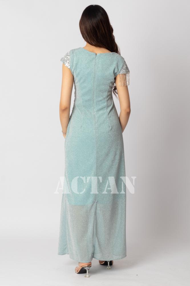 Blue sequin maxi dress المقاس:(S - 36)