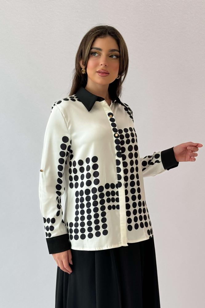 Polka Dot Turn-Down Collar Shirt المقاس:(S- 36)