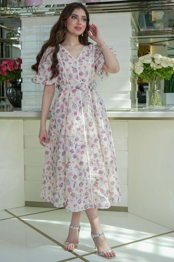 Floral print midi dress المقاس:(M - 38)