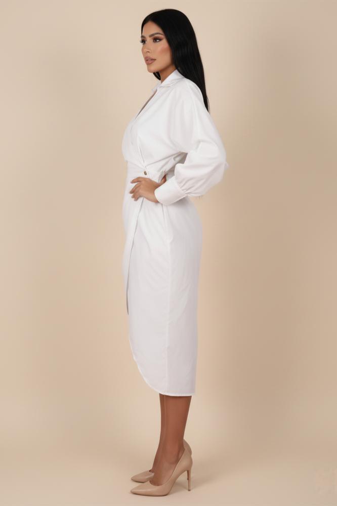 White midi wrap dress المقاس:(M)