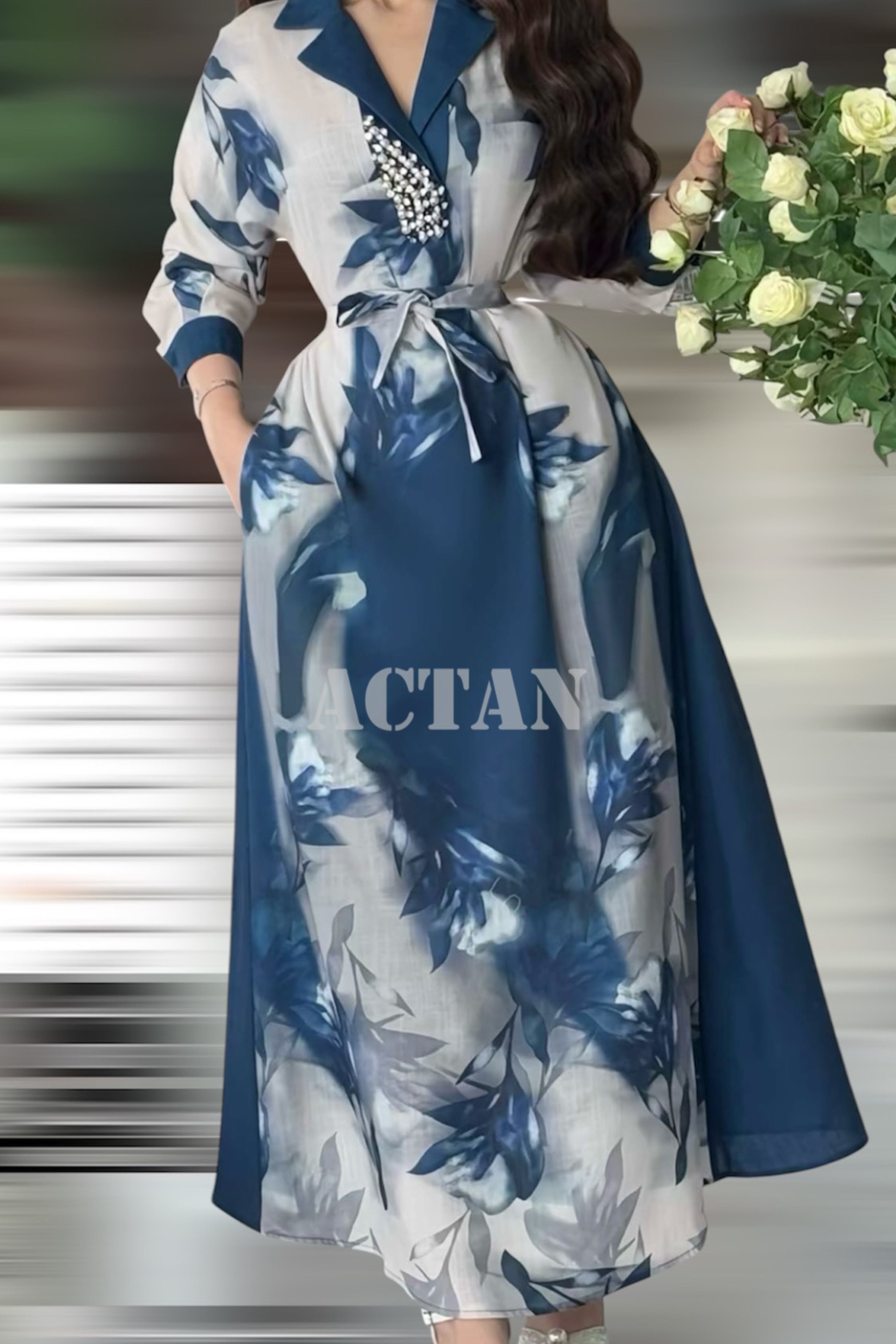 Maxi linen printed jalabiya