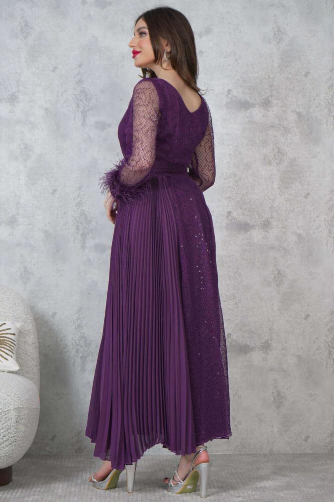 Sequin maxi dress with sheer sleeves in mauve المقاس:(M - 38)