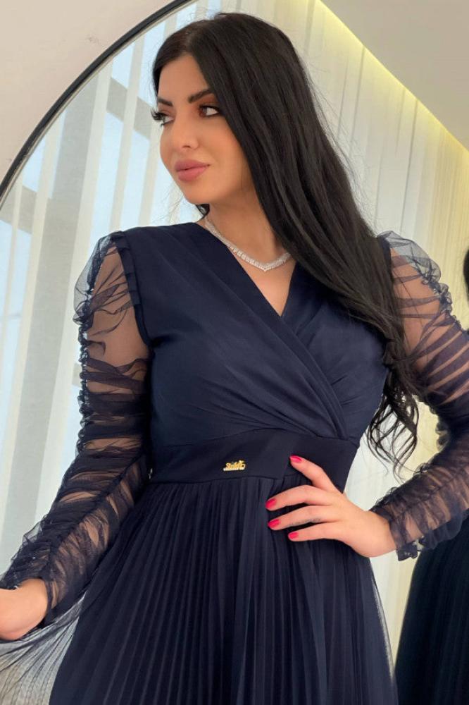 Evening dress with drape sleeves, navy blue المقاس:(M)