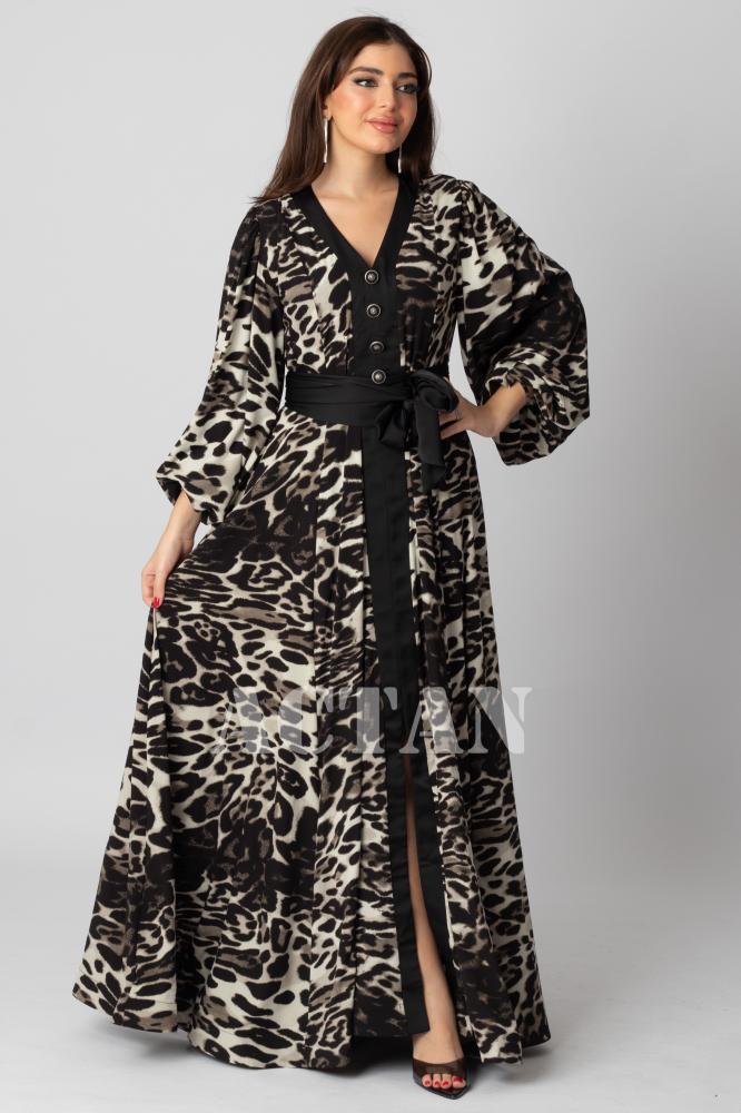 Black leopard print long dress المقاس:(XXL - 44)