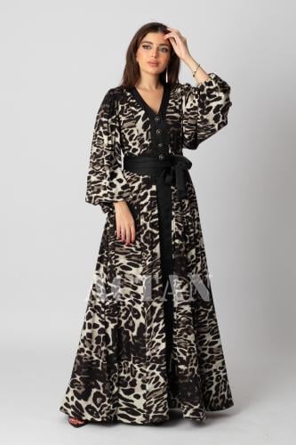 Black leopard print long dress المقاس:(S - 36)