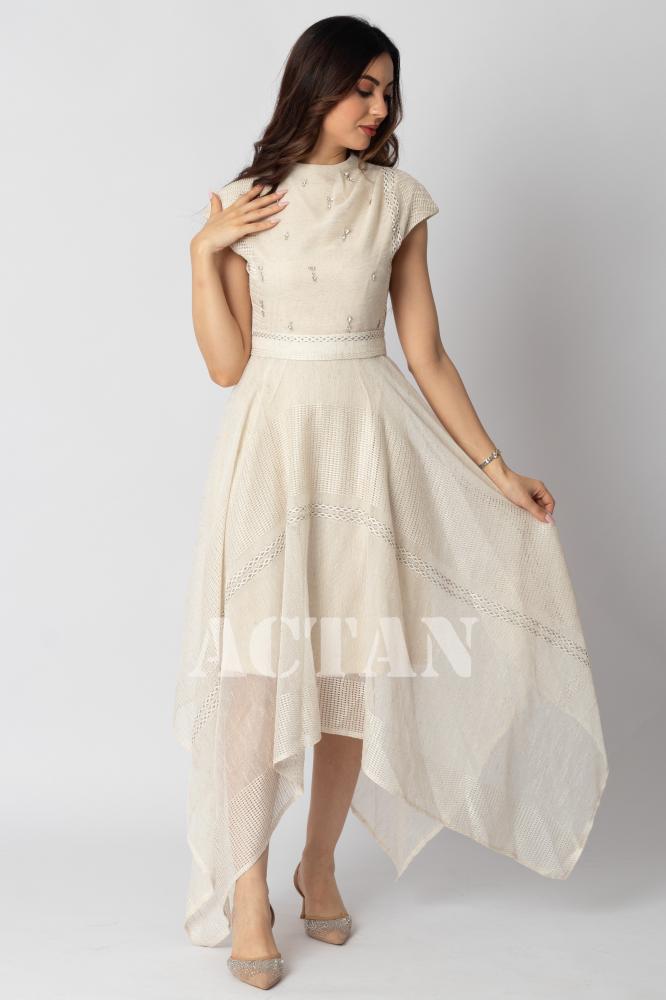 Asymmetrical jute dress المقاس:(S - 36)