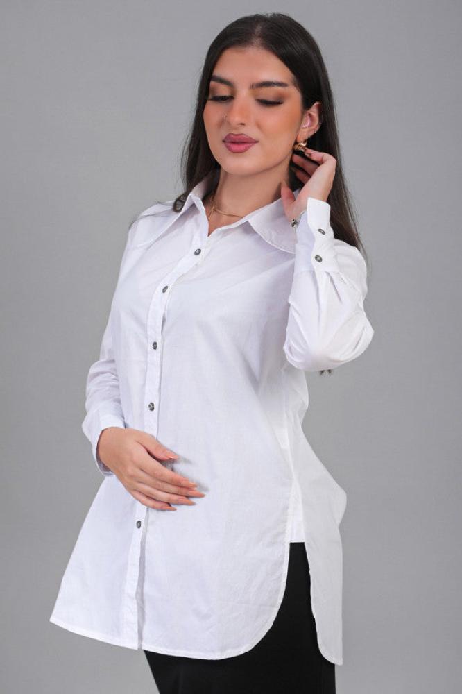 Solid color button-up polo shirt in white المقاس:(M)