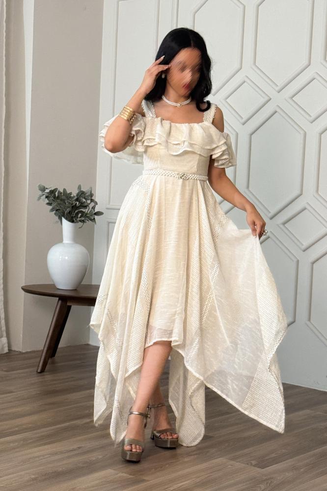 Off-the-shoulder asymmetric dress المقاس:(M - 38)