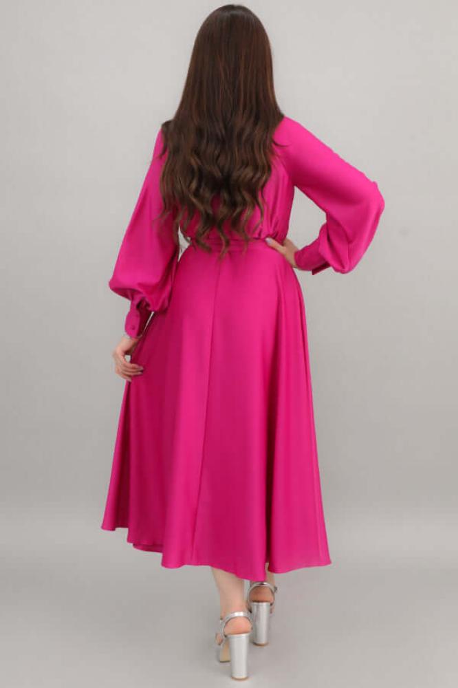 Fuchsia High Neck Overlapping Midi Dress المقاس:(L - 40)