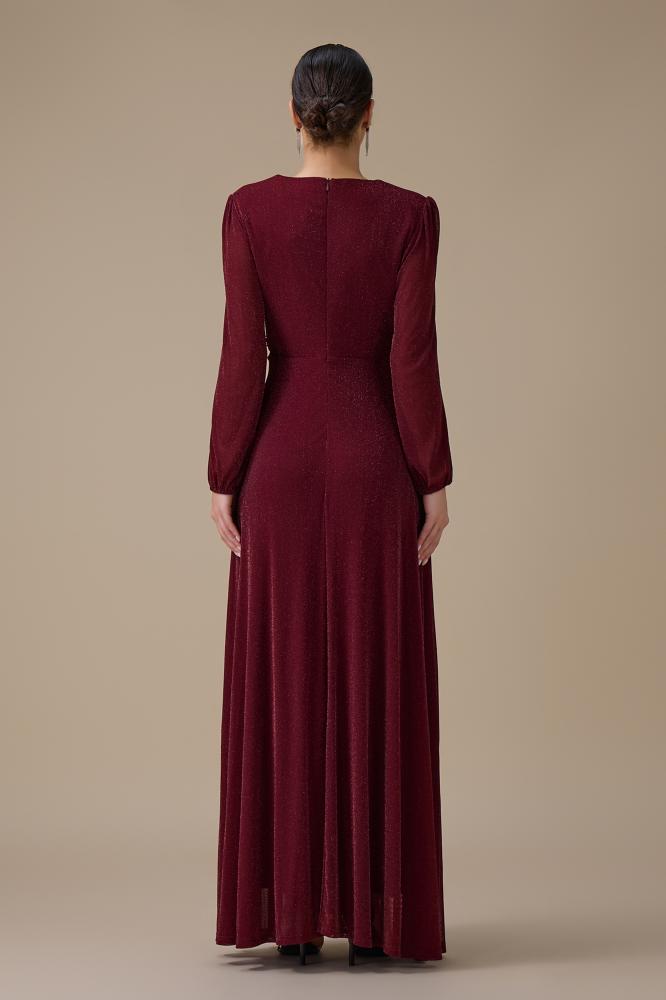 فستان طويل برغندي بقصة لف المقاس:(XXL - 44)