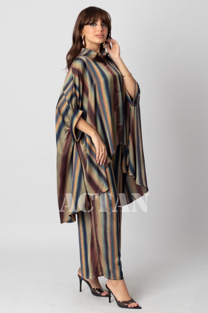 Striped pants and blouse set المقاس:(L - 40)