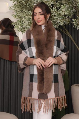 Khaki Plaid Sweater Jacket المقاس:(Free Size)