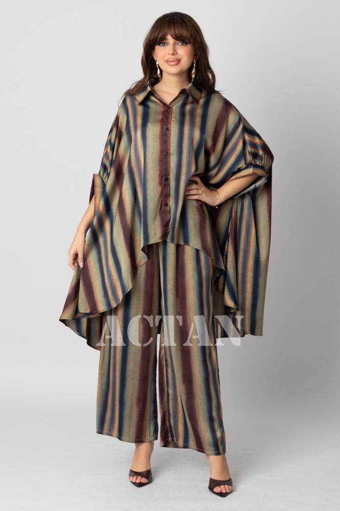 Striped pants and blouse set المقاس:(L - 40)