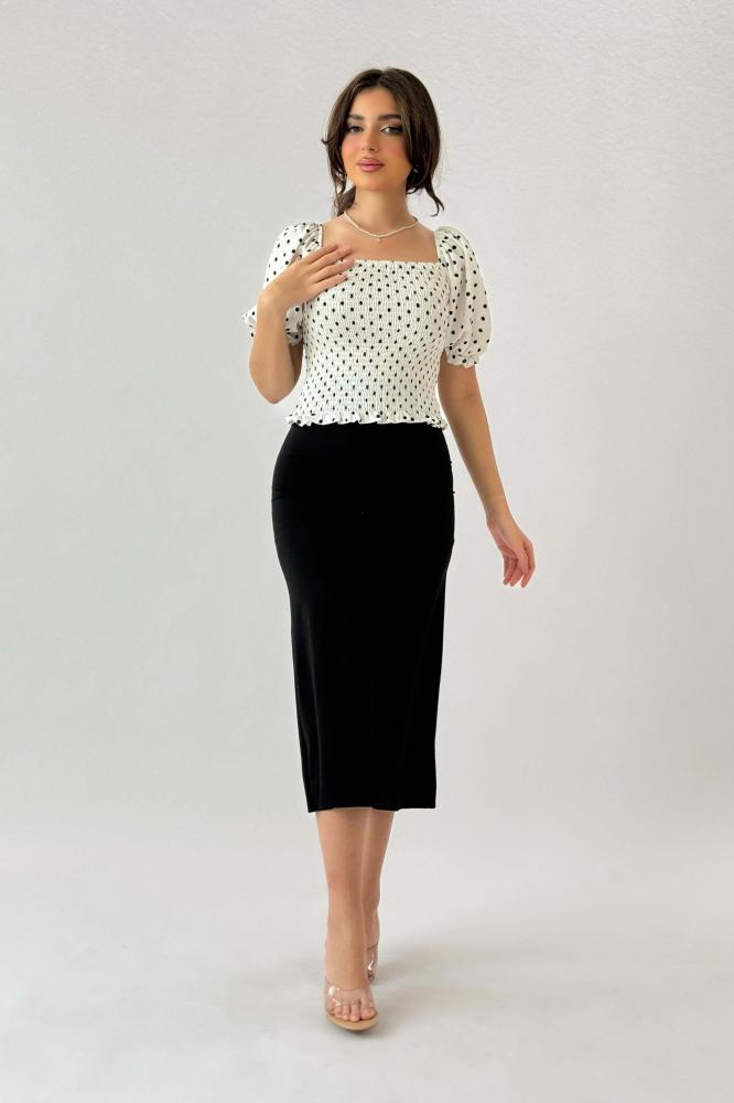 Sugar-colored polka-dot print ruffle-effect blouse المقاس:(L)