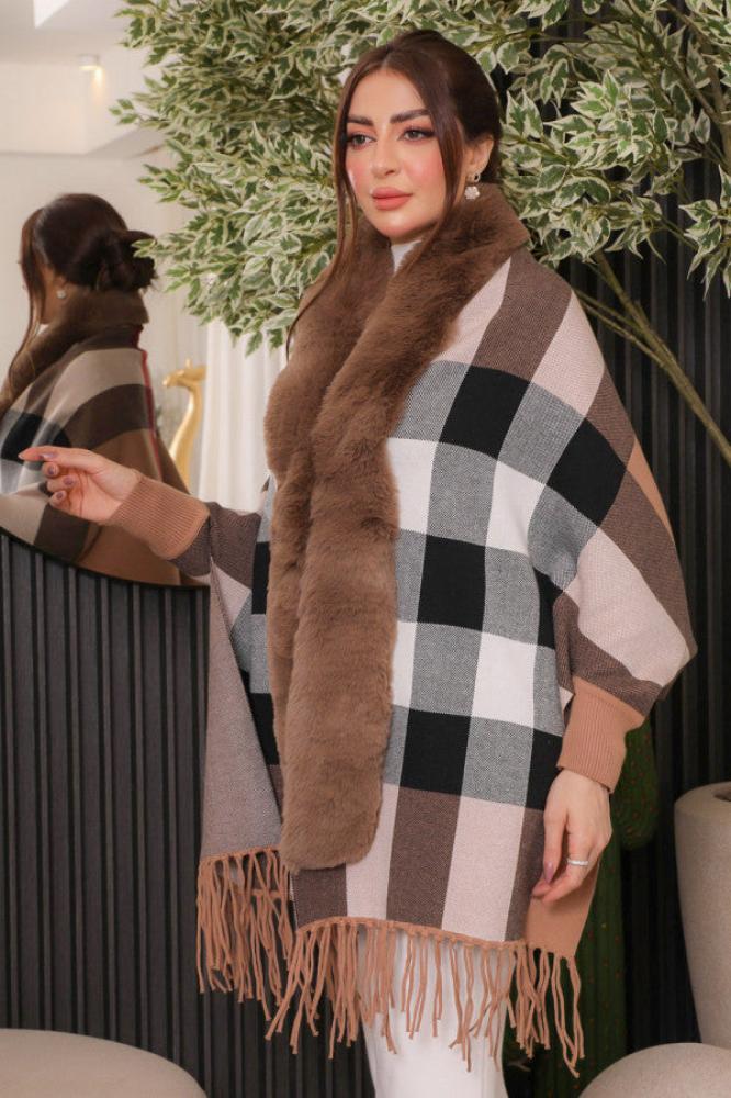 Khaki Plaid Sweater Jacket المقاس:(Free Size)