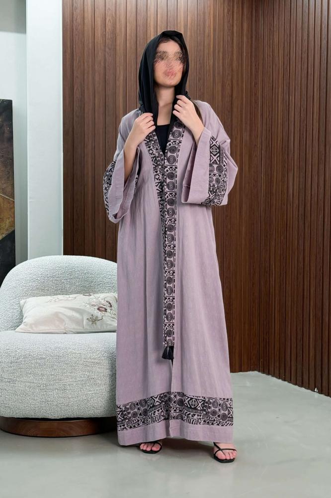 Wide crepe abaya with patterns المقاس:(52)