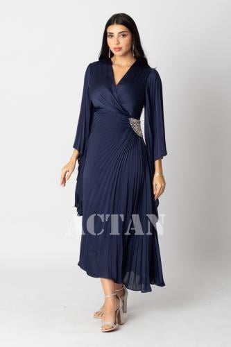 Pleated satin midi dress المقاس:(XL - 42)