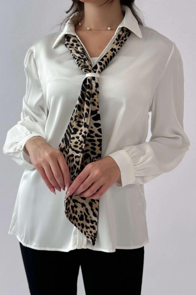 Sugar leopard print satin blouse with tie المقاس:(XL - 42)