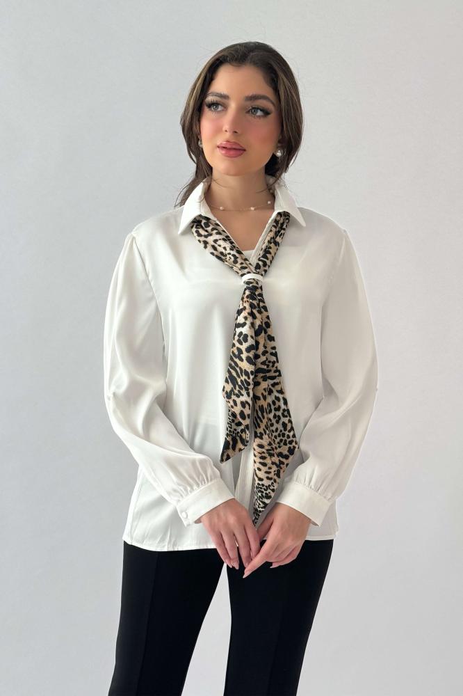 Sugar leopard print satin blouse with tie المقاس:(XL - 42)