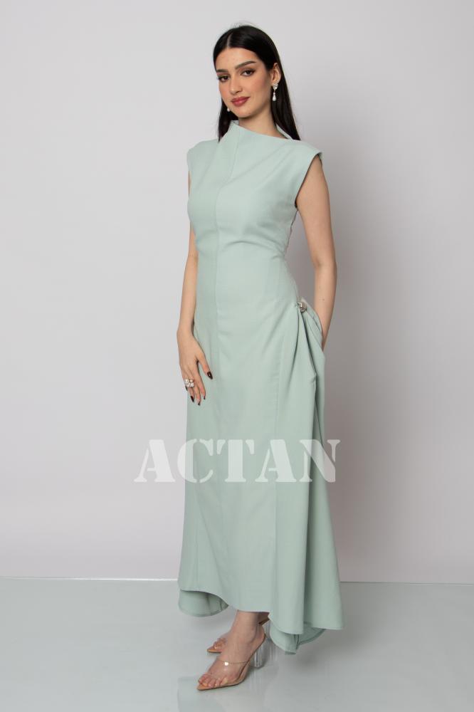 Light blue metallic side slit maxi dress المقاس:(L - 40)