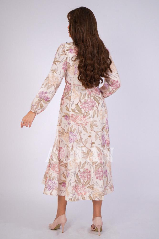 Beige floral midi dress المقاس:(S - 36)