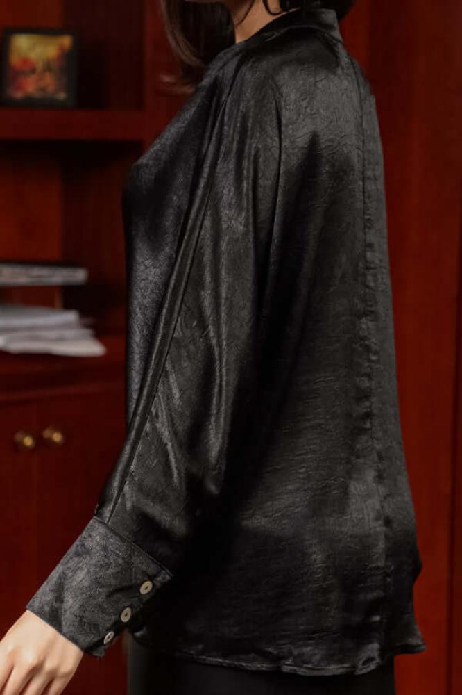 Black Jacquard Blouse with Tie المقاس:(L)