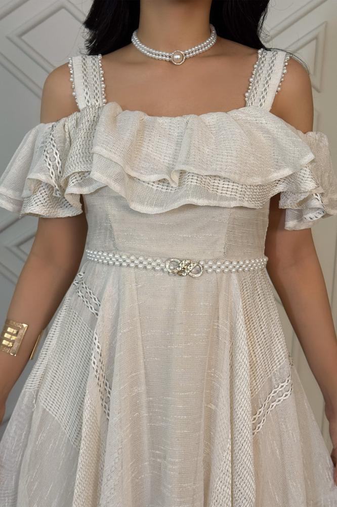 Off-the-shoulder asymmetric dress المقاس:(M - 38)