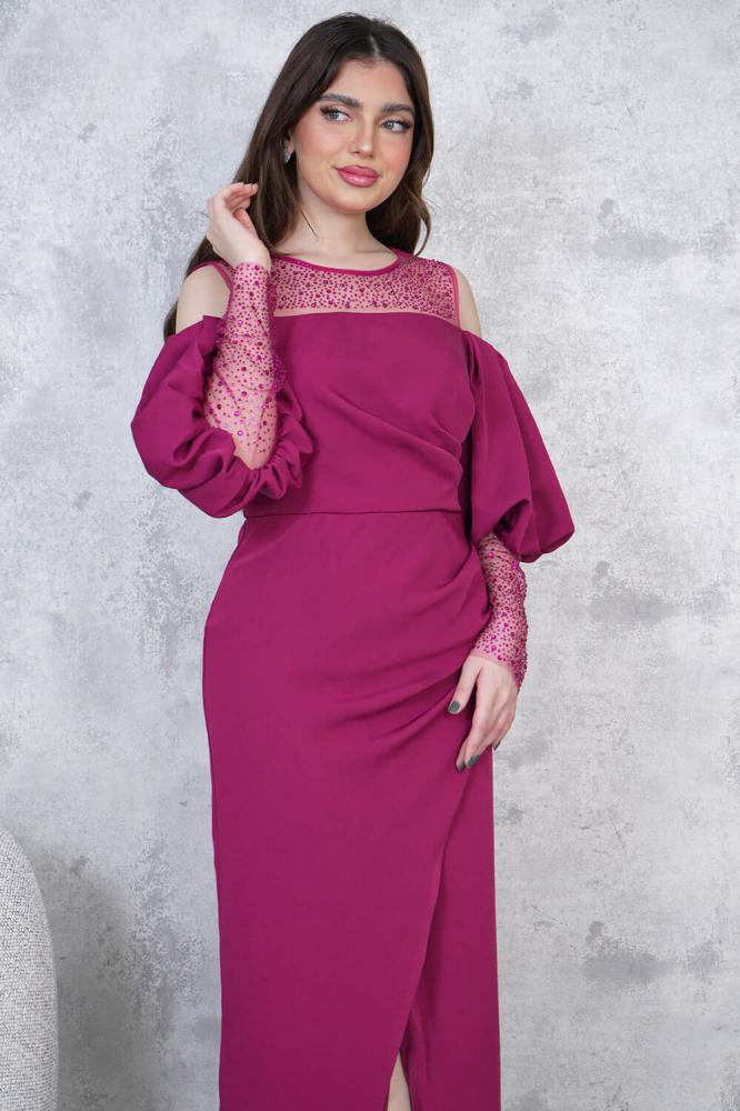 Purple Sequin Front Slit Maxi Dress المقاس:(M)