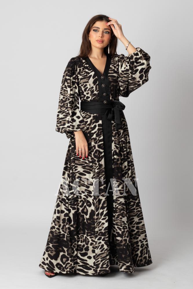 Black leopard print long dress المقاس:(XXL - 44)