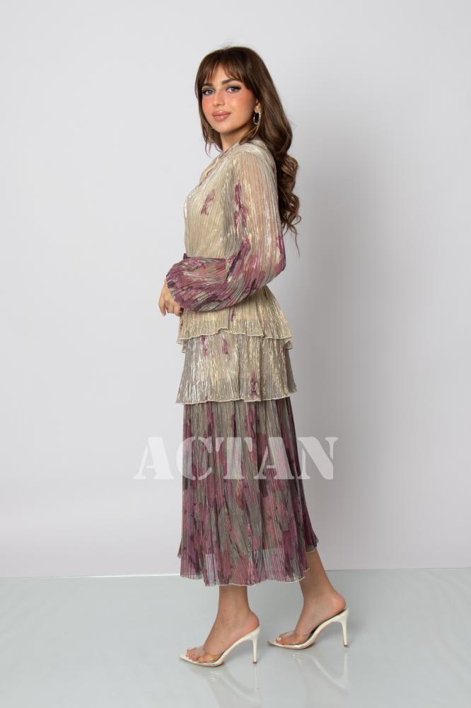 Beige Chiffon Tiered Midi Dress المقاس:(M - 38)