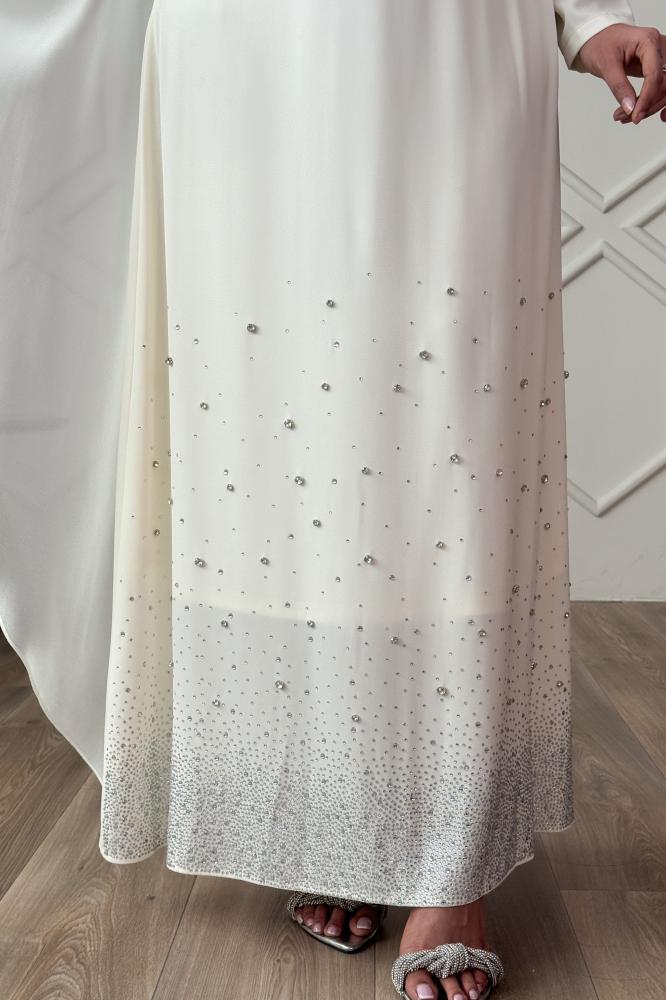 Light beige chiffon draped maxi dress المقاس:(XXL - 44)