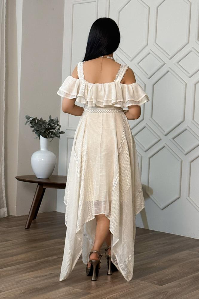 Off-the-shoulder asymmetric dress المقاس:(M - 38)
