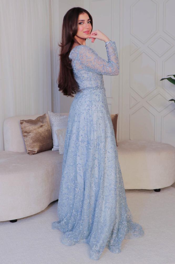 فستان سهرة طويل مزين بالفصوص المقاس:(3XL)