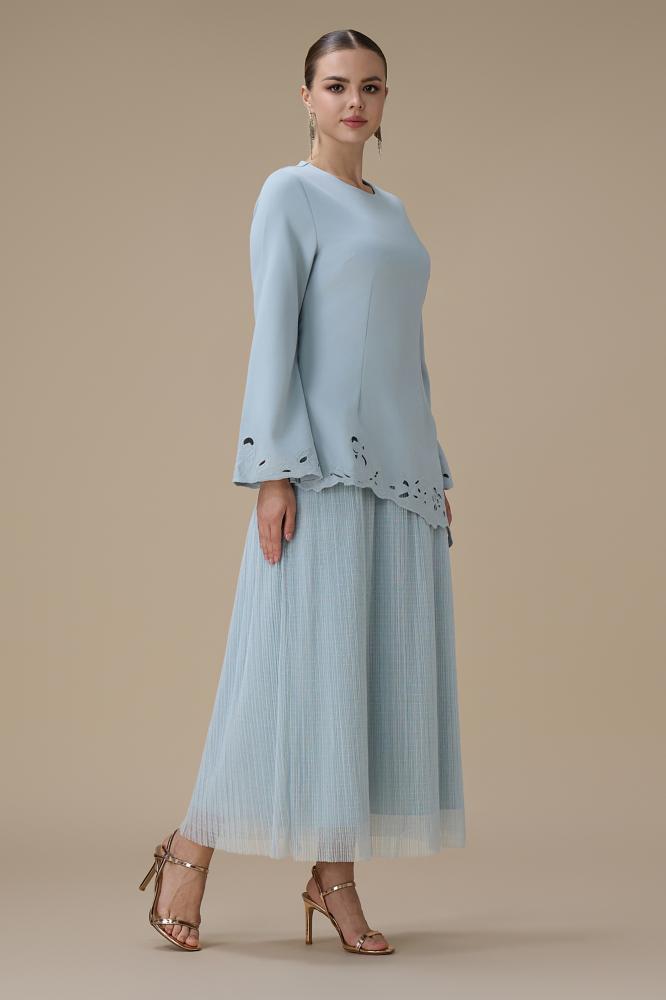 فستان طويل ازرق بطبقتين بتصميم ناعم المقاس:(XXL - 44)