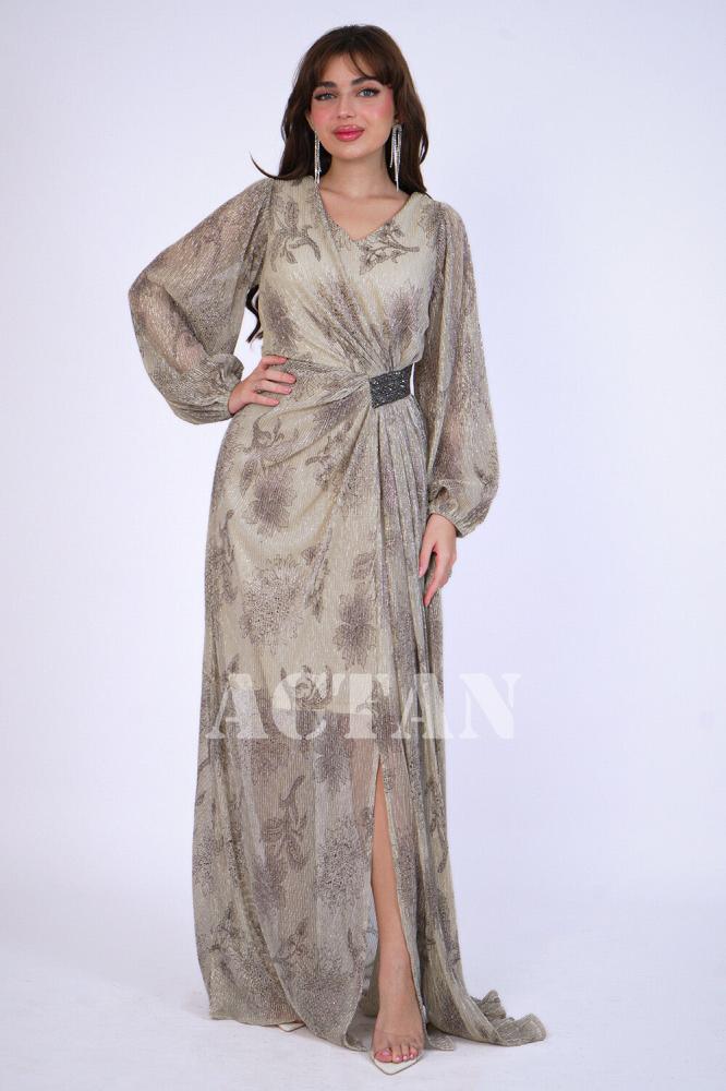 Long draped dress with side slit المقاس:(XL - 42)