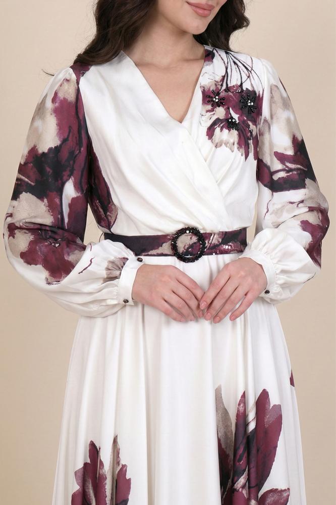 Burgundy Floral Print Satin Maxi Dress المقاس:(S - 36)