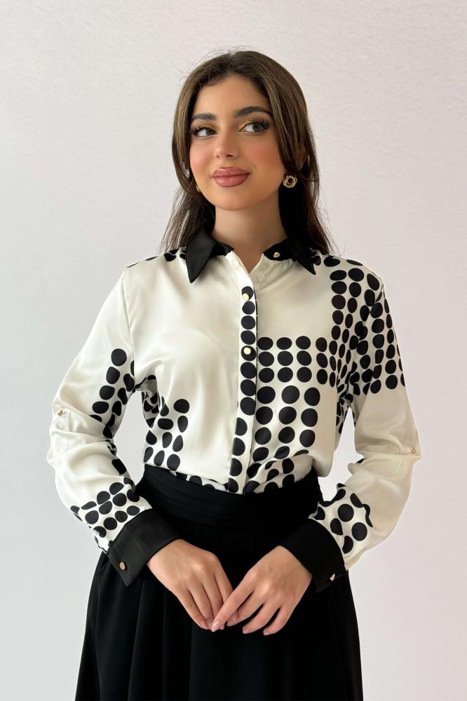 Polka Dot Turn-Down Collar Shirt المقاس:(S- 36)