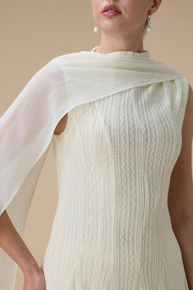 فستان ميدي سكري بوشاح كتف المقاس:(XL - 42)