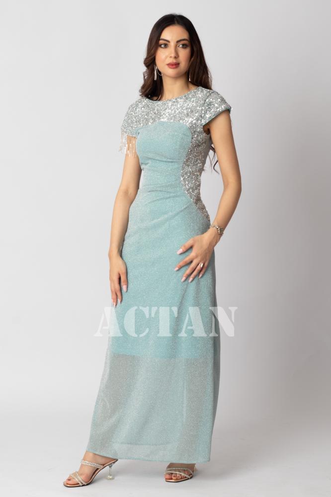 Blue sequin maxi dress المقاس:(S - 36)