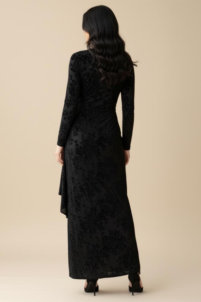 Draped velvet floral print dress المقاس:(XXL - 44)