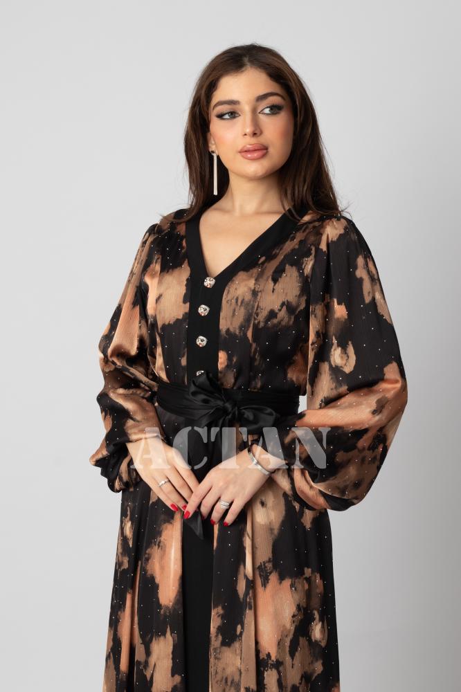 Brown long chiffon cloche dress المقاس:(M - 38)