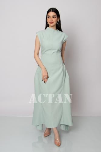 Light blue metallic side slit maxi dress المقاس:(L - 40)