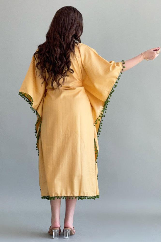 Yellow embroidered butterfly jalabiya المقاس:(M)