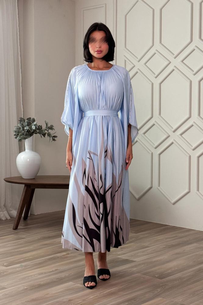 Pleated crepe midi dress المقاس:(Free Size)